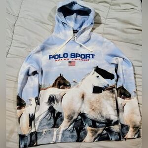 Ralph Lauren Polo Sport Horse Graphic Hoodie USA Flag Sky Print Size Medium